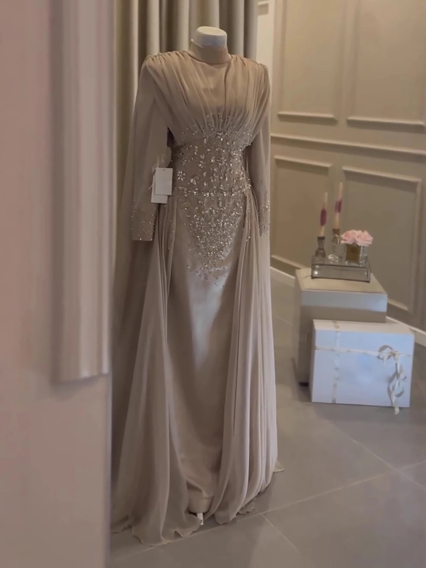 Luxury Caramel Crystal Beaded Mermaid Muslim Evening Dress LA73427 - SERENE HILL