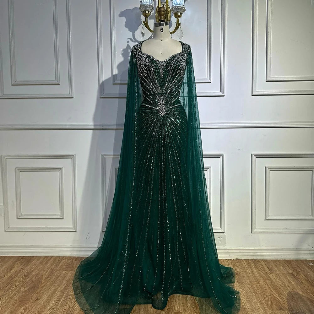 Dubai Luxury Nude Cape Sleeves Beaded Evening Dress LA72575A - SERENE HILL