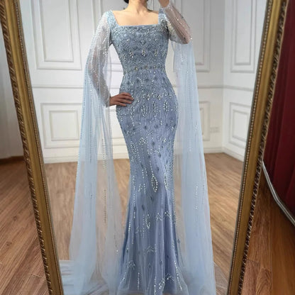 Luxury Modest Caramel Evening Dress with Sleeves Cape LA72966 - SERENE HILL