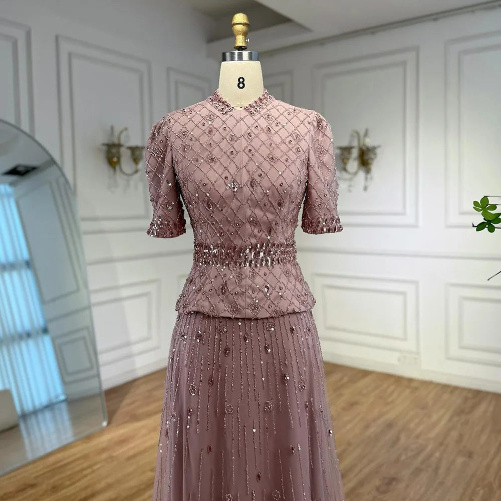 Luxury Designer Arabic Pink Evening Dress LA72955 - SERENE HILL