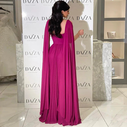 Luxury Fuchsia Chiffon Evening Dress with Cape Sleeves LA73021 - SERENE HILL
