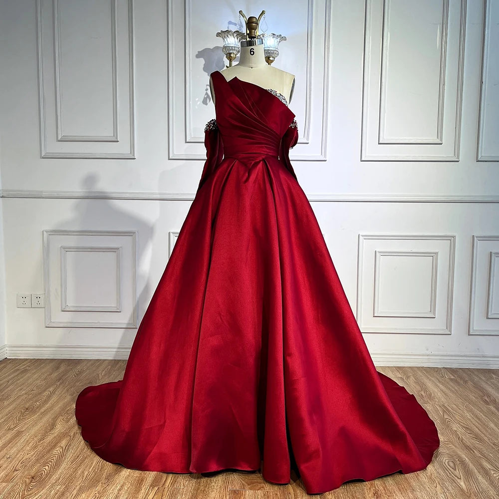 Luxury Black Satin One Shoulder Beaded A-Line Evening Dress LA72741 - SERENE HILL
