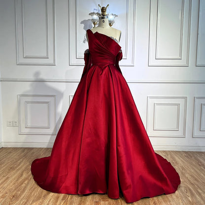 Luxury Black Satin One Shoulder Beaded A-Line Evening Dress LA72741 - SERENE HILL