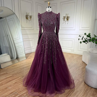 Serene Hill Dubai Arabic Designer Luxury Sage Green A Line Beaded Evening Dresses Gowns For Women Wedding Party 2025 LA72342 - SERENE HILL
