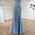 Luxury Silver Nude Beaded Evening Dress with Spaghetti Straps and High Slit LA72047C - SERENE HILL