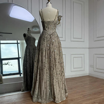 Luxury Sage Green Beaded A-Line Spaghetti Strap Evening Dress LA72805 - SERENE HILL