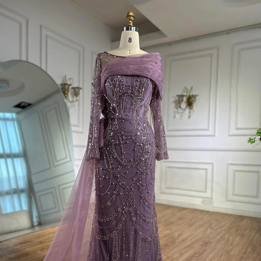 Luxury Pink Beaded Mermaid Evening Dress with Overskirt LA72348A - SERENE HILL
