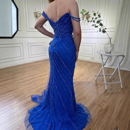 Luxury Blue Beaded Mermaid Evening Dress with Split LA71663 - SERENE HILL