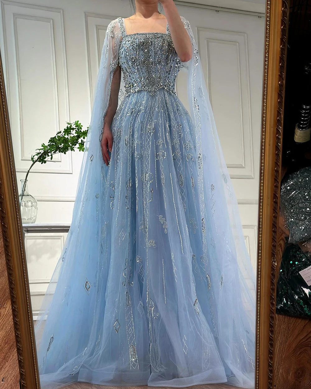 Luxury Designer Nude A-Line Crystal Beaded Arabic Evening Dress LA72764 - SERENE HILL