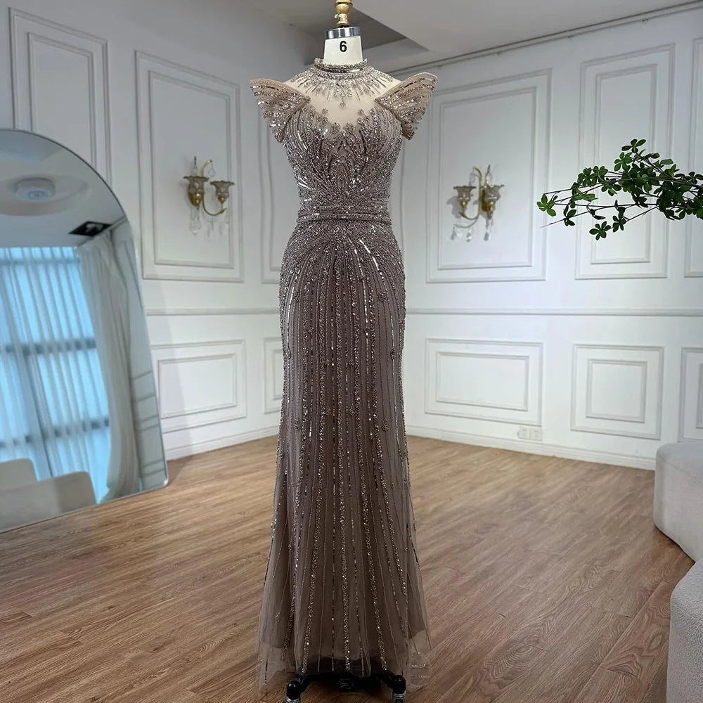 Luxury Caramel Mermaid Beaded Evening Dress LA73082 - SERENE HILL