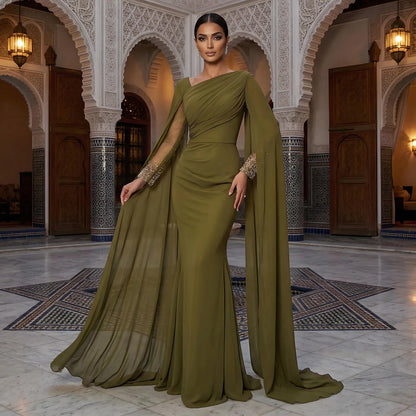 Luxury Olive Green Beaded Stretch Mermaid Evening Dress LA73092 - SERENE  HILL
