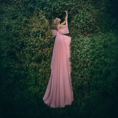 Luxury Designer Pink Mermaid Evening Dress with Big Bow LA73061 - SERENE HILL