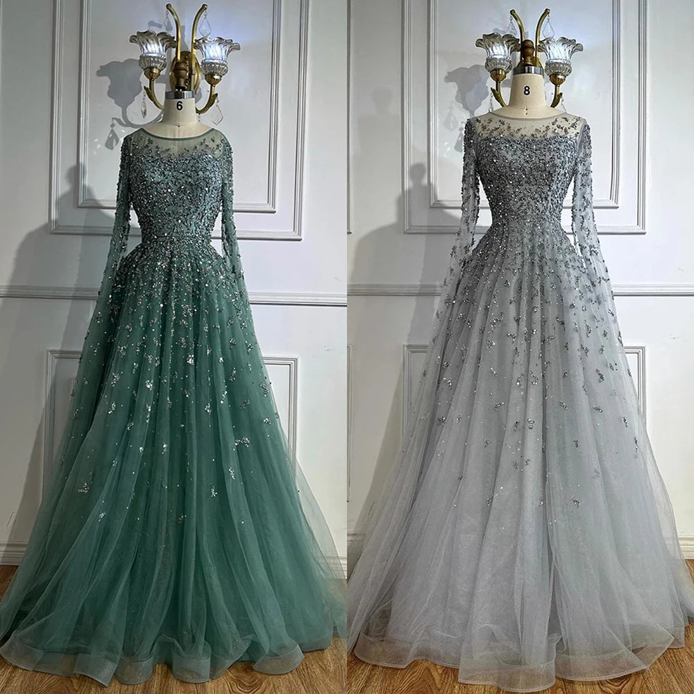 Luxury Beaded Evening Dress With Cape Sleeves LA72965 - SERENE HILL