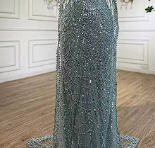 Blue Square Evening Dress With Long Sleeve Plus Size LA72032N - SERENE HILL