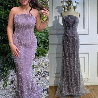 Elegant Crystal Beaded Lilac Mermaid Evening Gown LA72950 - SERENE HILL