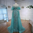 Luxury Blue Designer Evening Dress with Long Sleeves Overskirt LA72841 - SERENE HILL