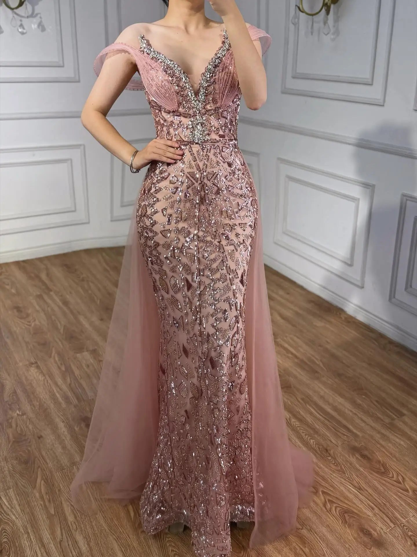 Serene Hill Pink Beaded Off Shoulder Evening Dress LA73413 - SERENE HILL