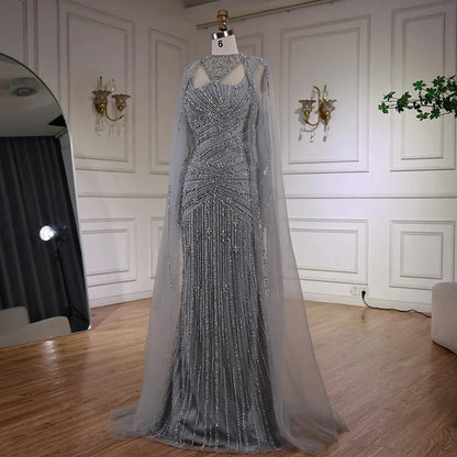 Luxury Caramel Mermaid Evening Dress with Cape Sleeves LA73052 - SERENE HILL