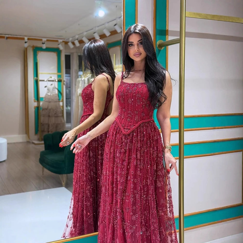 Luxury Sage Green Beaded A-Line Spaghetti Strap Evening Dress LA72805 - Pink / 12 Luxury Sage Green Beaded A-Line Spaghetti Strap Evening Dress LA72805 - Pink / 12