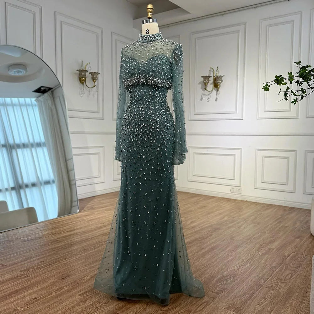 Luxury Turquoise Two Pieces Beaded Mermaid Evening Dress with Detachable Top LA73095 10 / Turquoise