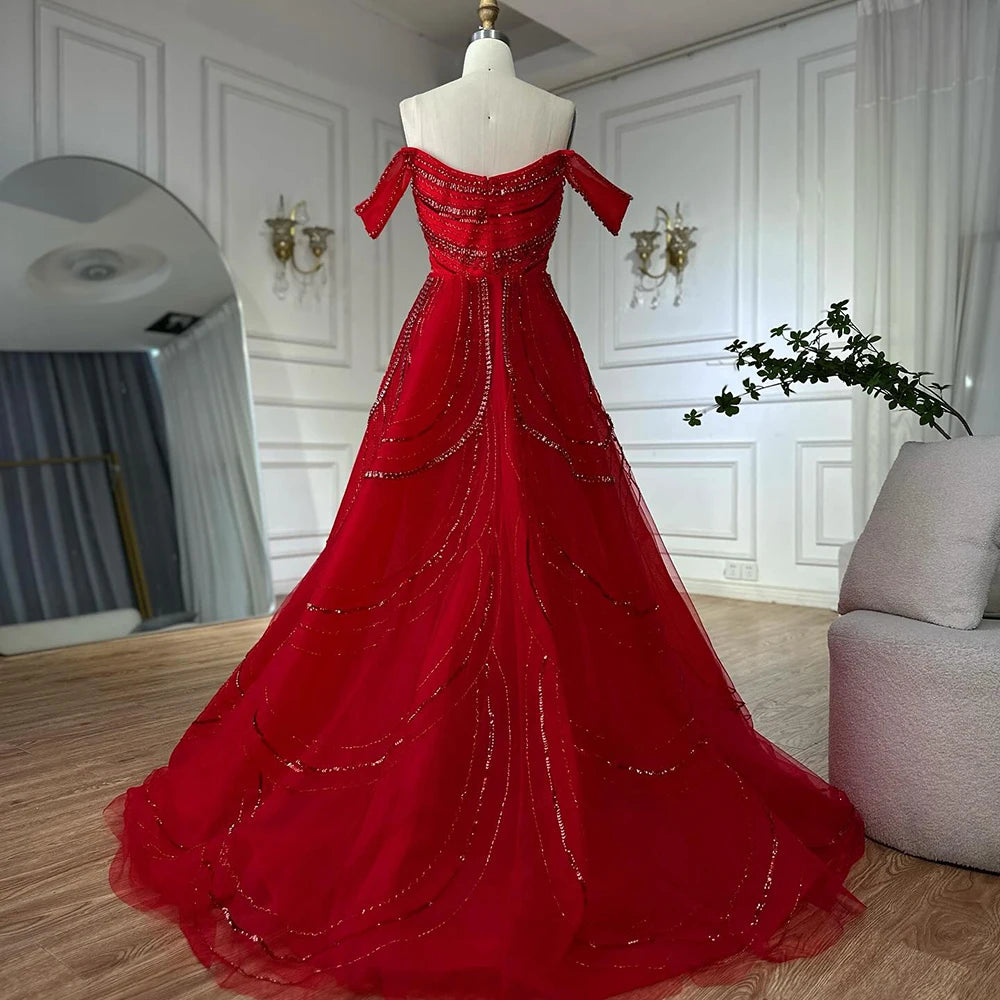 Luxury Pink Mermaid Beaded Evening Gown with Detachable Satin Overskirt LA72781 - SERENE HILL