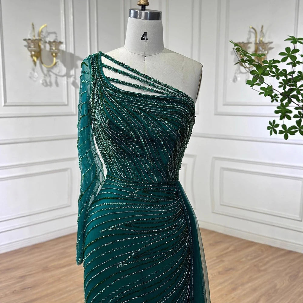 On Sale no return no refund Serene Hill Green One Shoulder Mermaid Split Open Evening Dresses Beaded Sexy Party Gowns 2025 For Women LA72046 - SERENE HILL