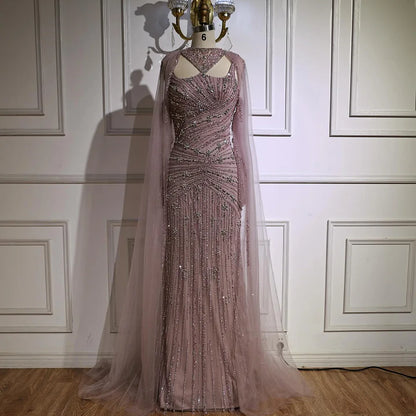 Luxury Caramel Mermaid Evening Dress with Cape Sleeves LA73052 SERENE HILL