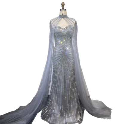 Luxury Nude Mermaid Evening Dress with Cape Sleeves LA73118 - SERENE HILL