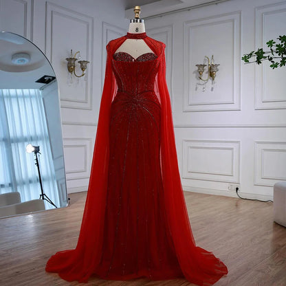 Nude Luxury Beaded Mermaid Evening Gown with Cape Sleeves LA72811A - SERENE HILL