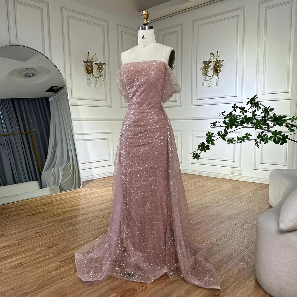 Luxury Dubai Customize Pink Elegant Saudi Mermaid Beaded Arabic Evening Dresses Gown For Formal Occasion LA72204A - SERENE HILL