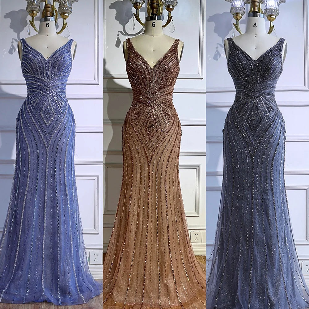 V Neck Beaded Sleeveless Mermaid Evening Dress LA73013 - SERENE HILL