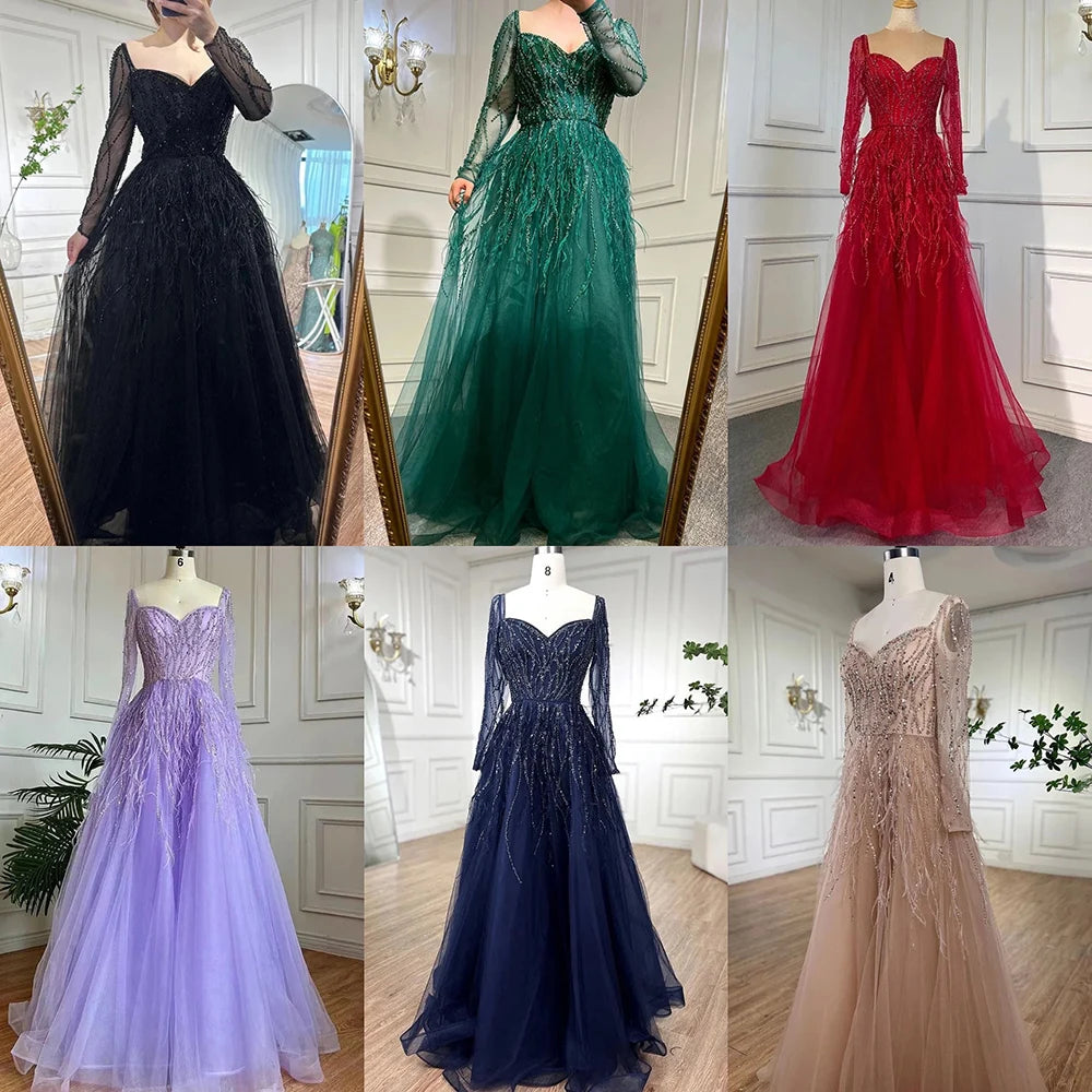 Feathers Black Evening Dresses for Women Wedding Party LA71468 - SERENE HILL