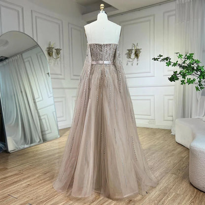 Luxury Black A Line Beaded Evening Dress with Cape Sleeves LA71824 - SERENE HILL