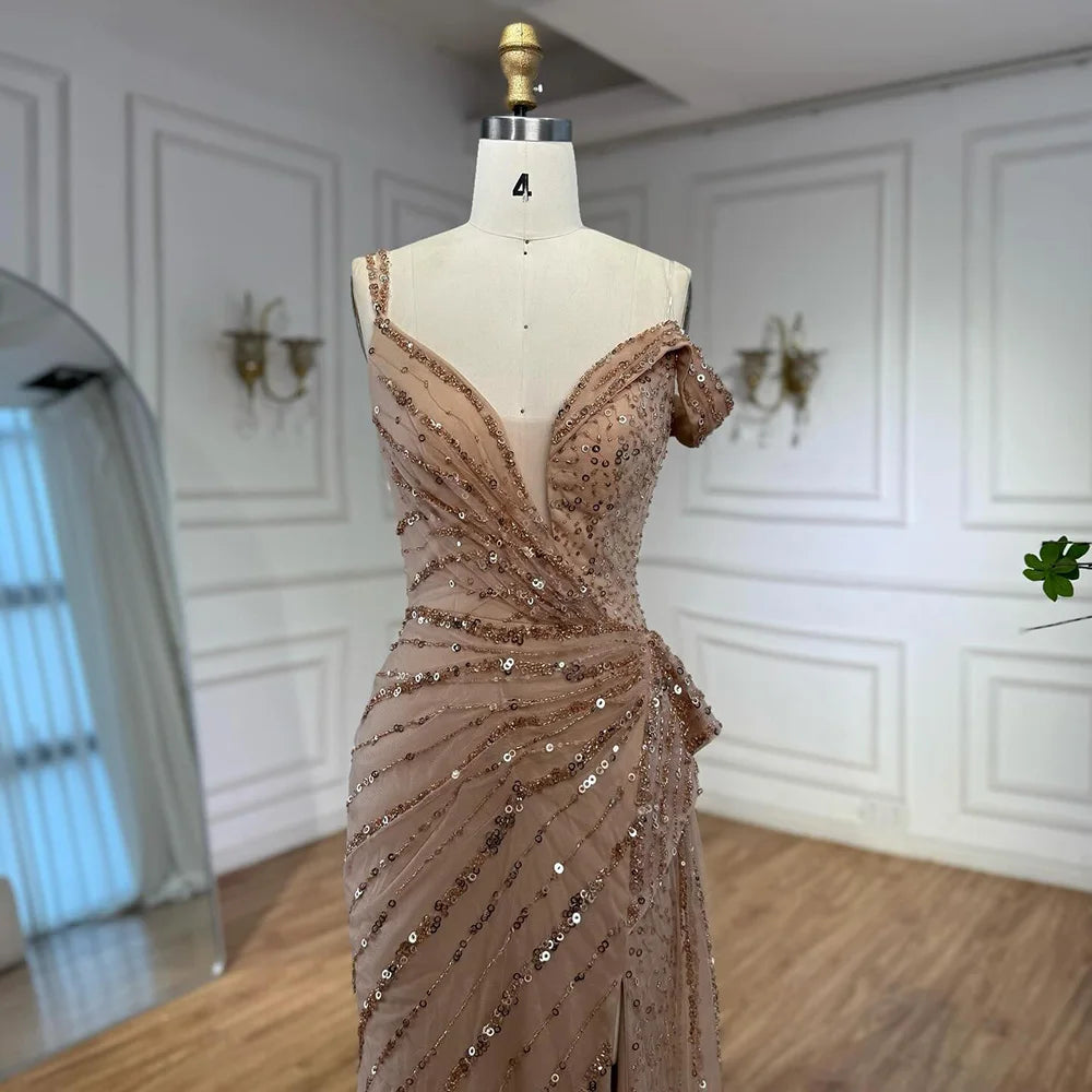 Luxury Blue Beaded Mermaid Evening Dress with Split LA71663 - SERENE HILL