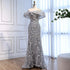 Luxury Gray Sequin Evening Dress with Cape Sleeves LA73125B - SERENE HILL