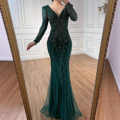 Luxury Nude Beaded Mermaid Evening Gown LA72827 for Formal Occasion - SERENE HILL