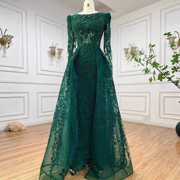 Luxury Green Muslim Arabic Mermaid Evening Dress with Overskirt LA71610A
