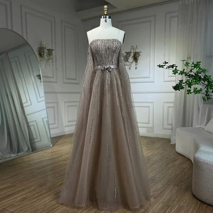 Luxury Black A Line Beaded Evening Dress with Cape Sleeves LA71824 - SERENE HILL