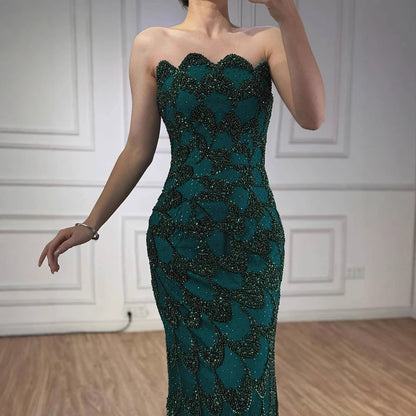 Luxury Arabic Designer Elegant Green Mermaid Evening Dress LA73117 - SERENE HILL
