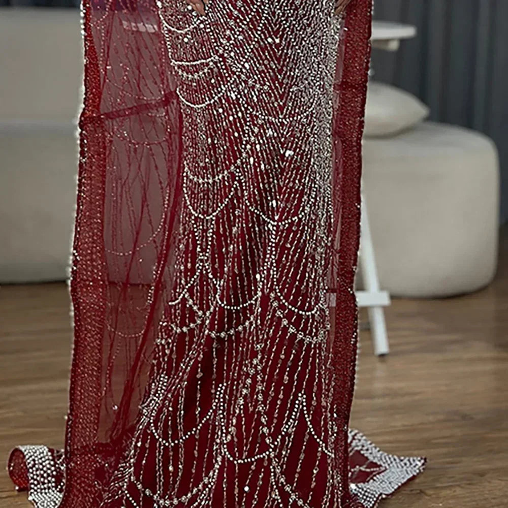 Luxury Beaded Gown With Cape Sleeves LA72160A - SERENE HILL