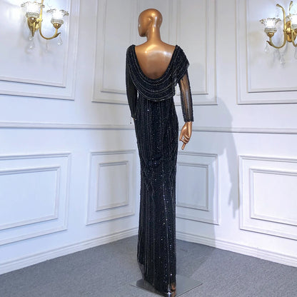 Silver Mermaid Dubai Evening Dress with Cape for Wedding Party LA70752 - SERENE HILL