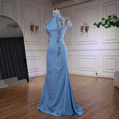 Luxury Mint Beaded Satin Mermaid Evening Dress with LA72797 - SERENE HILL