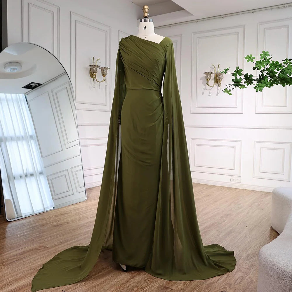 Luxury Olive Green Beaded Stretch Mermaid Evening Dress LA73092 - SERENE HILL