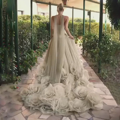 Elegant Sage Green 3D Flowers A Line Evening Dresses Gowns LA72913 - SERENE HILL