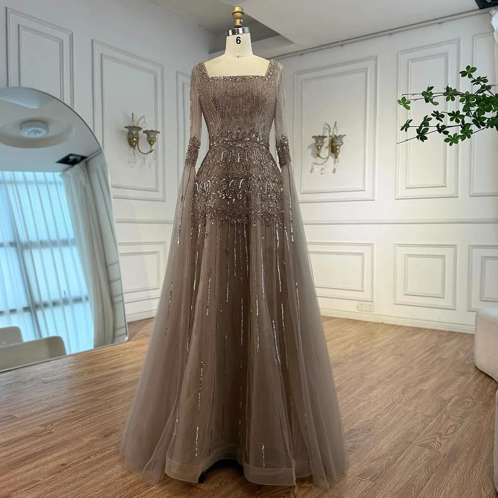 Luxury Green A-LineBeaded Evening Dress with Cape Sleeves LA73089 - SERENE HILL
