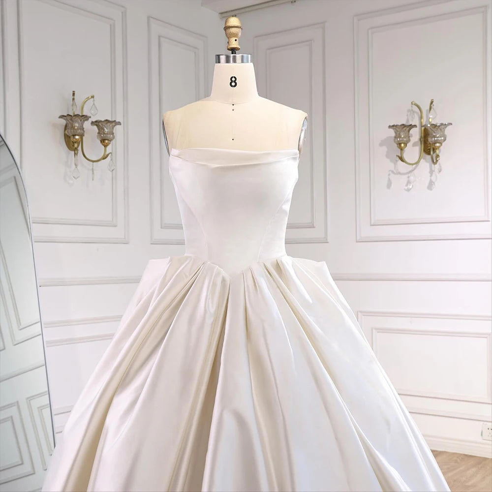 Elegant White Satin Ball Gown Wedding Dress HA2533 - SERENE HILL