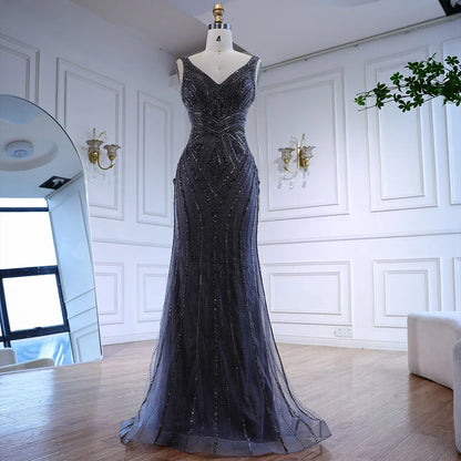 V Neck Beaded Sleeveless Mermaid Evening Dress LA73013 - SERENE HILL