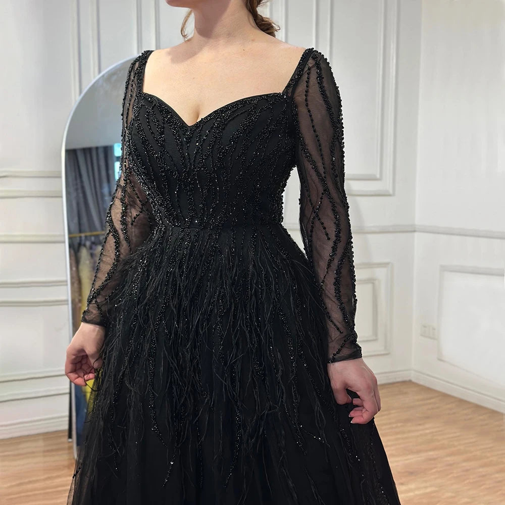 Feathers Black Evening Dresses for Women Wedding Party LA71468 - SERENE HILL