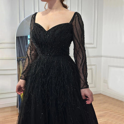 Feathers Black Evening Dresses for Women Wedding Party LA71468 - SERENE HILL