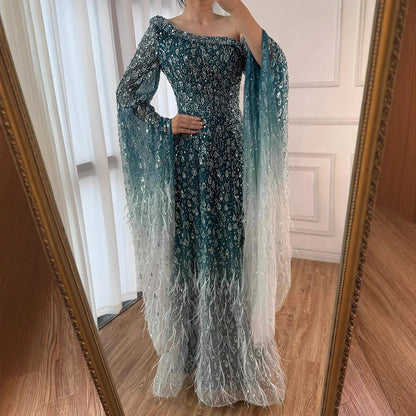 Luxury Feather One Shoulder Evening Dress with Cape Sleeves LA72763 - SERENE HILL